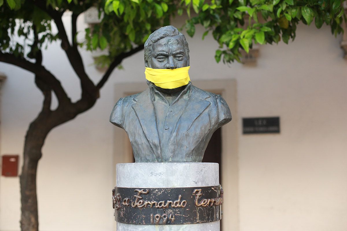 Una acción simbólica en Jerez contra la 'Ley Mordaza', en 2016. FOTO: JUAN CARLOS TORO