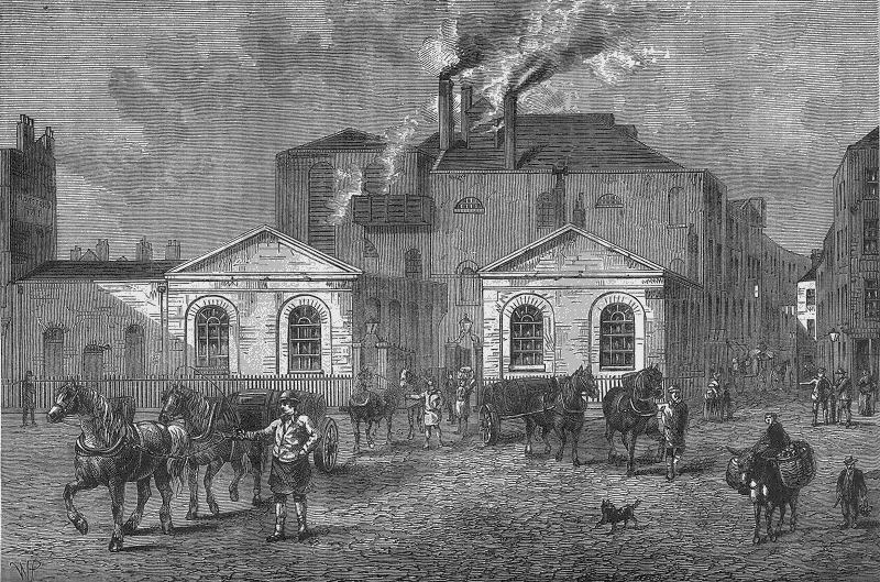 La cervecería Horse Shoe Brewery, Tottenham Court Road, en 1830.