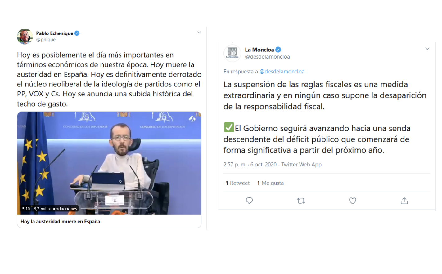 Dos tuits de Unidas Podemos.