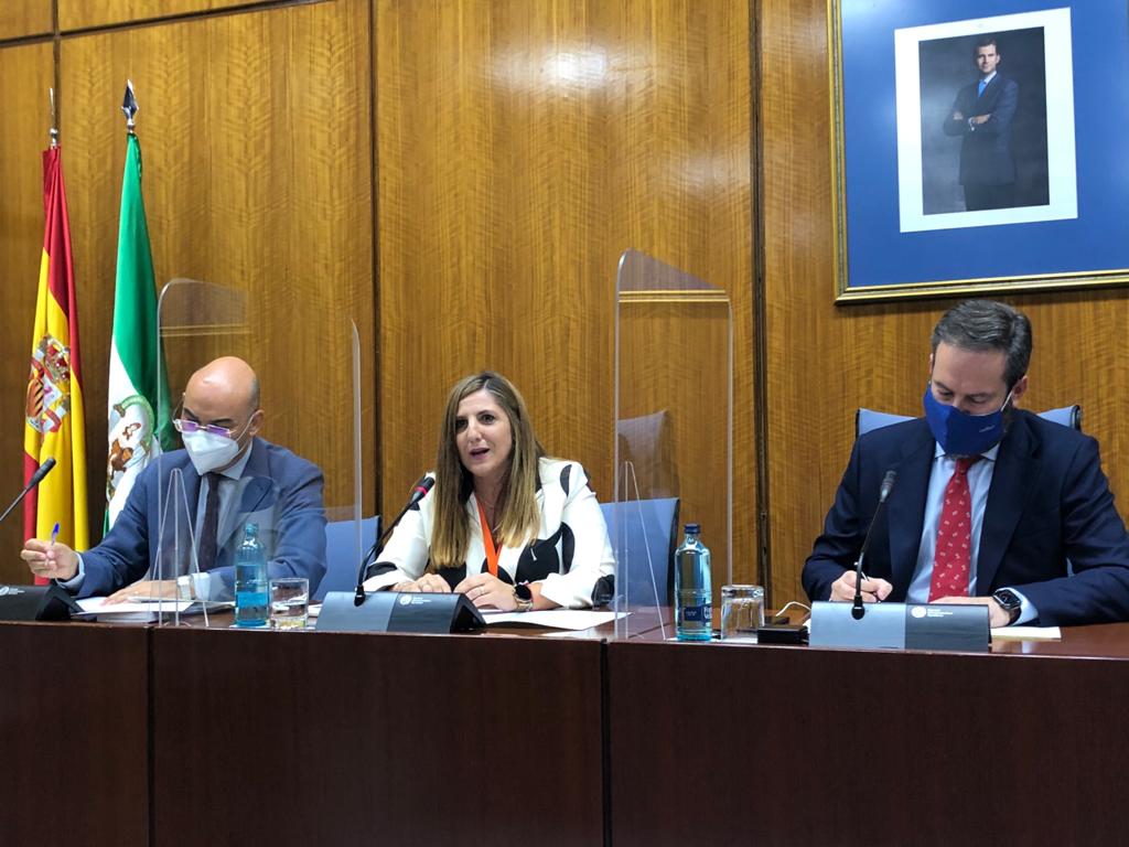 La presidenta de Diputación de Cádiz, Irene García, en el Parlamento andaluz.