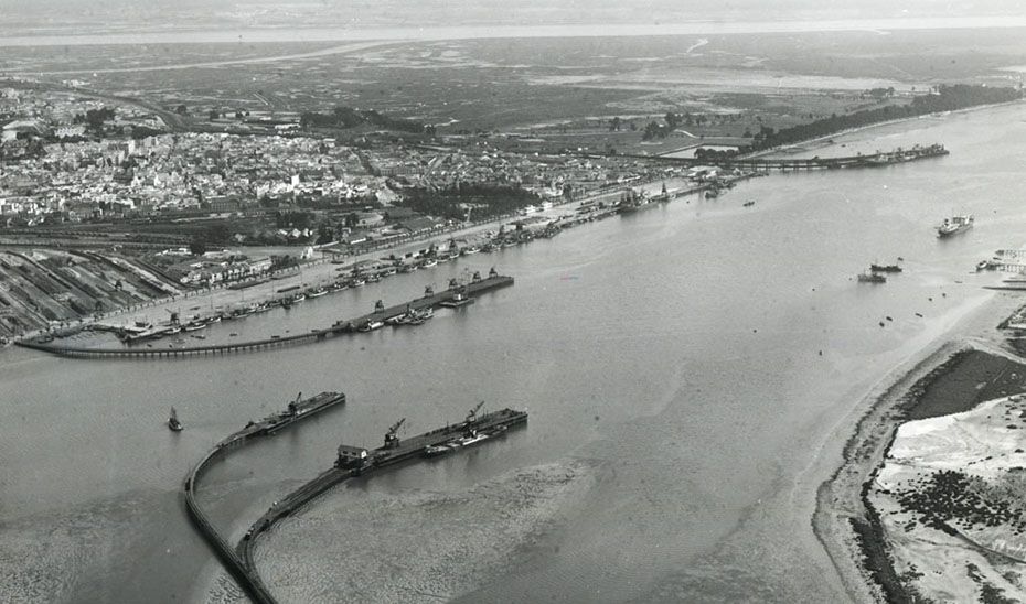 Vista aérea de Huelva hacia 1940.