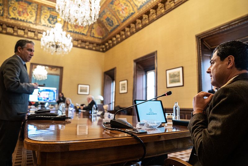 Bendodo y Moreno, tras un Consejo de Gobierno de la Junta de Andalucía. Autor: JUNTA