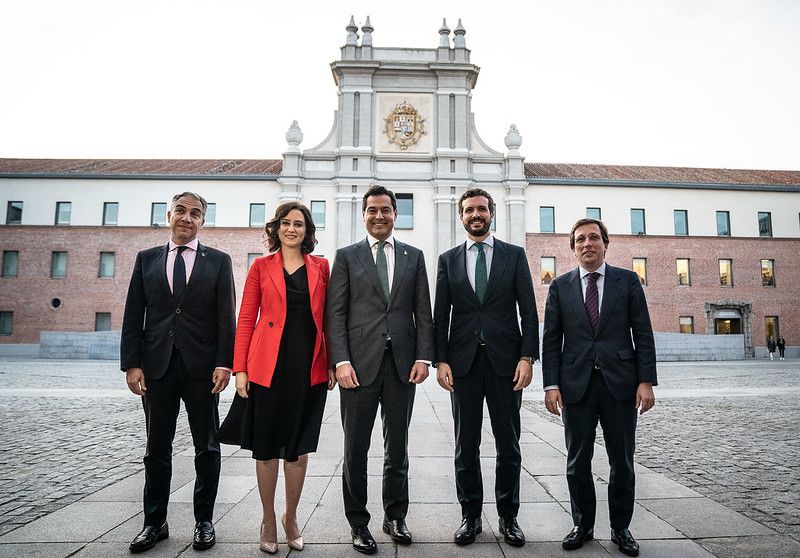Bendodo, Díaz Ayuso, Moreno, Casado y Martínez Almeida, en febrero pasado en Madrid. Autor: JUNTA