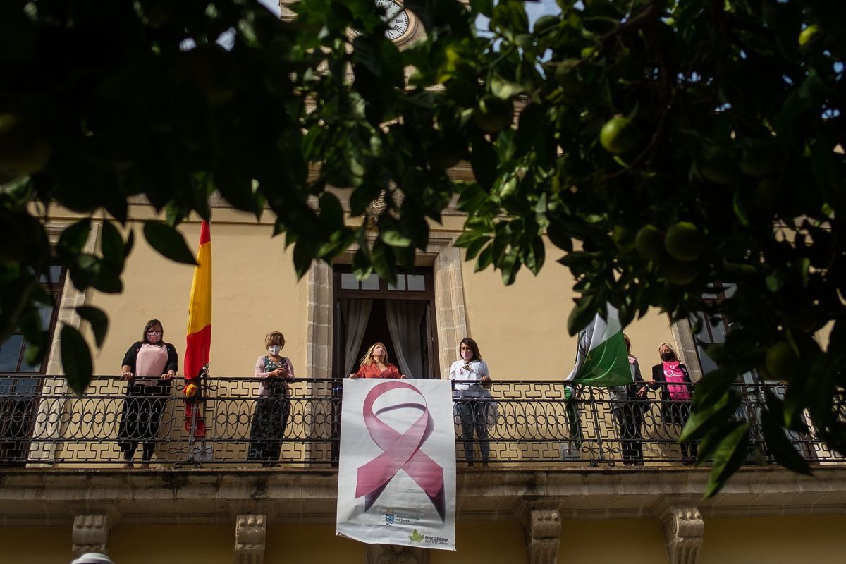 El pasado día contra el cáncer de mama, en el balcón del Ayuntamiento de Jerez.