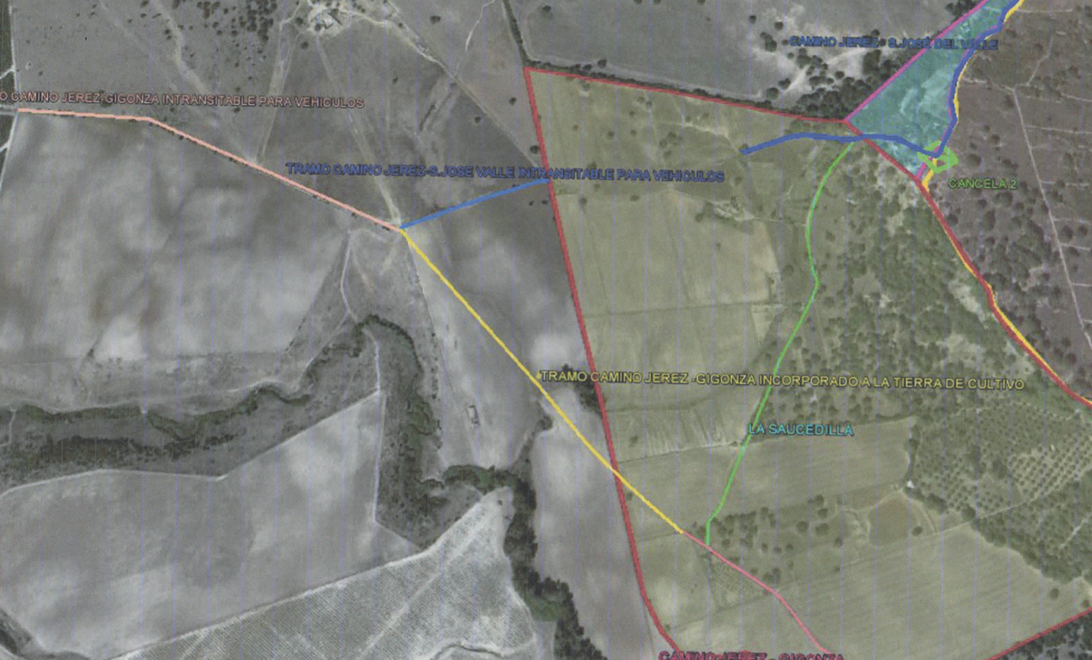 Mapa de caminos públicos recuperados en La Barca de la Florida.