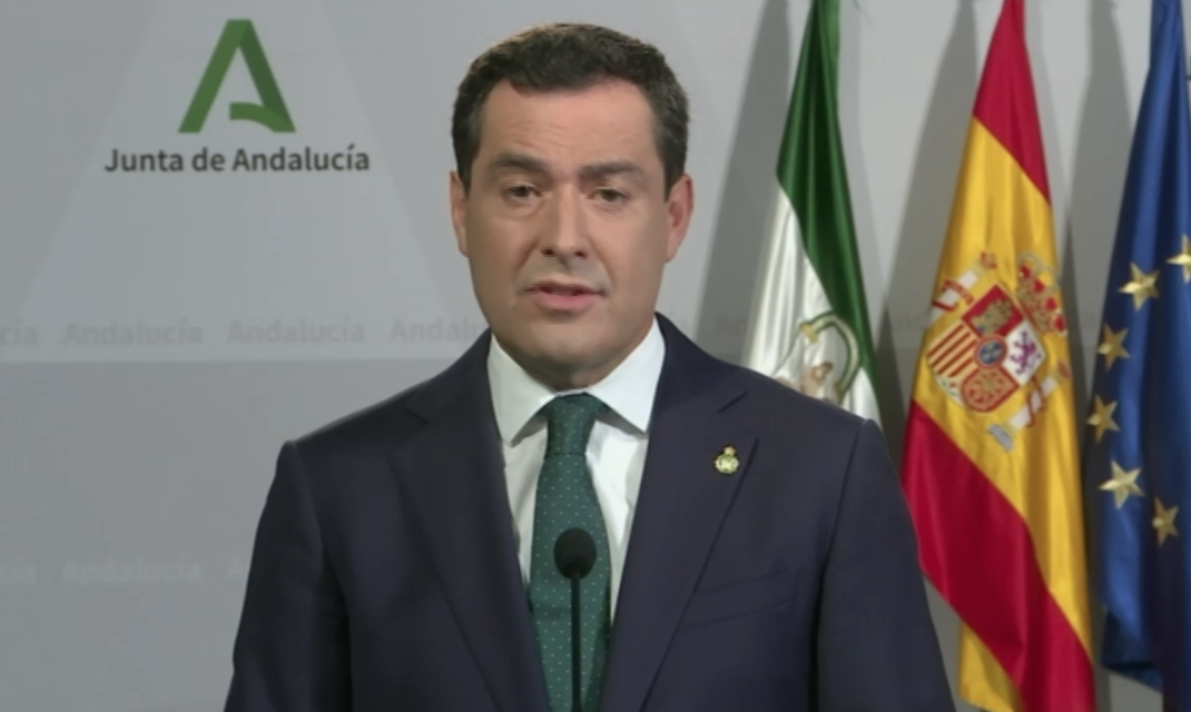 El presidente de la Junta de Andalucía, Juan Manuel Moreno, anunciando el cierre perimetral de Andalucía.