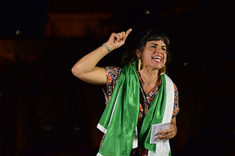 Teresa Rodríguez, en un mitin de Adelante, antes de fraguarse la crónica de un transfuguismo anunciado.