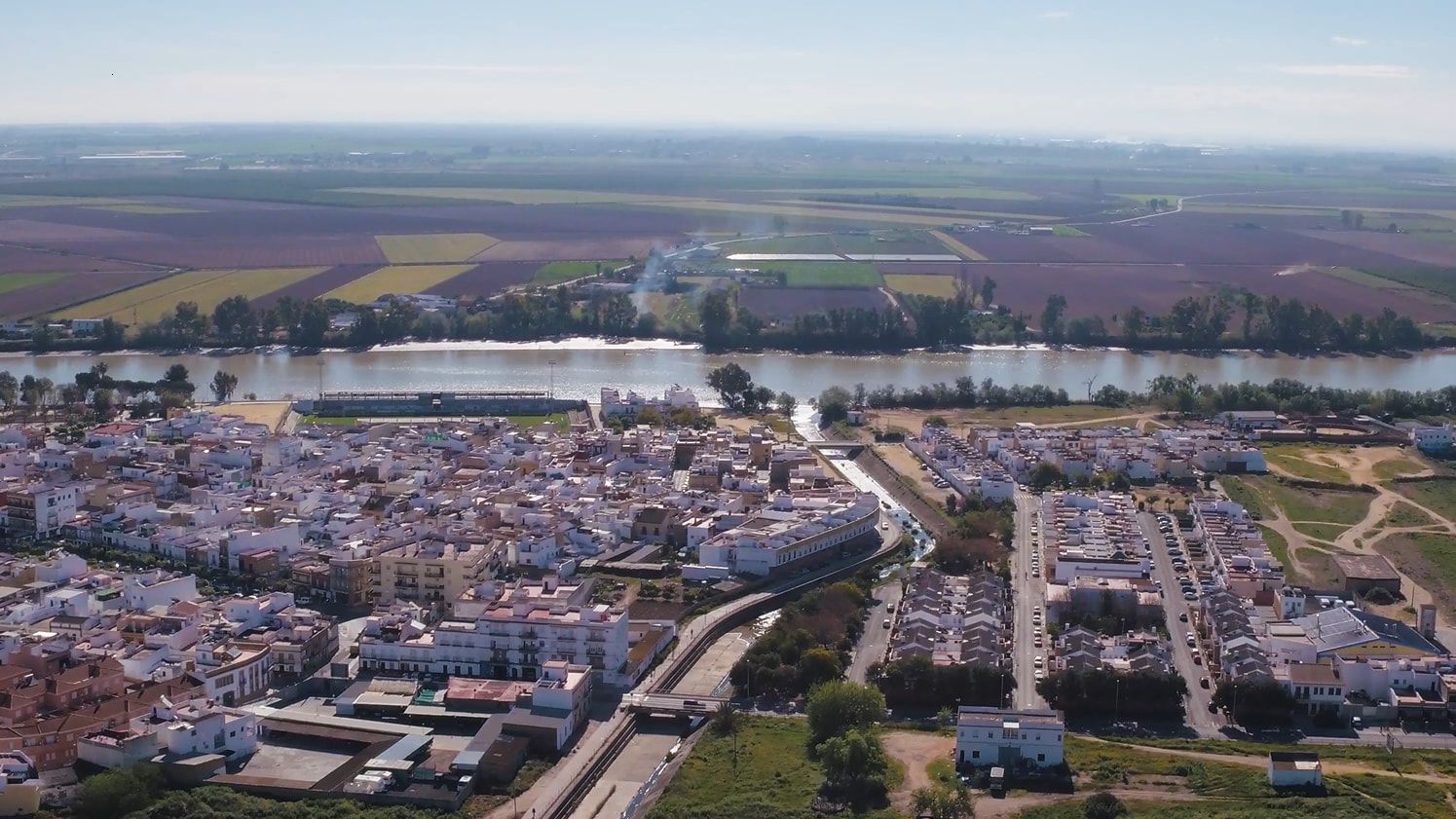 Vista aérea de Coria del Río, que bonificará a la agricultura ecológica desde 2021. Autor: Ayuntamiento Coria del Río
