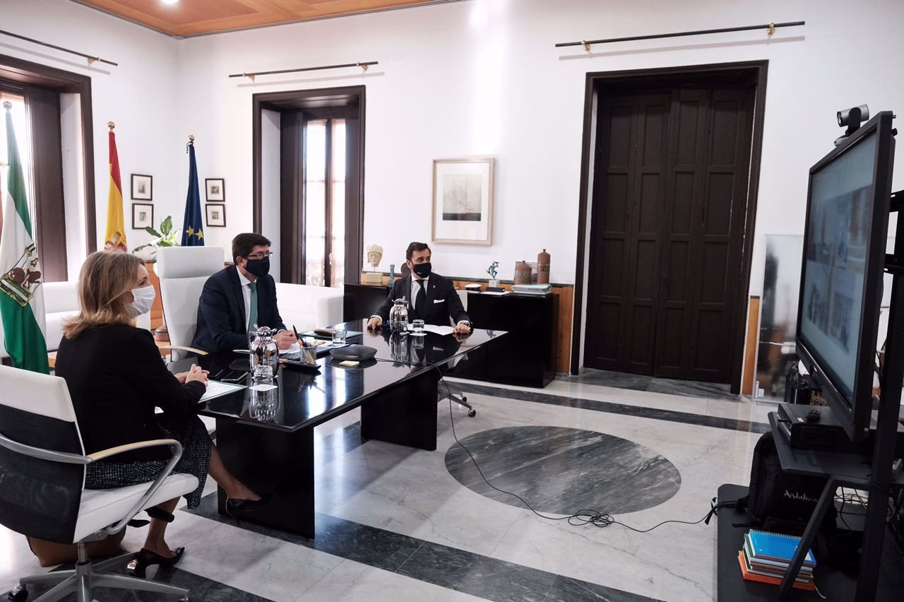 Una reunión telemática de Juan Marín con el Gobierno central, días atrás. FOTO: Junta