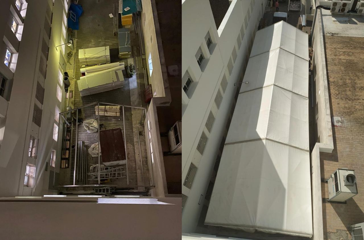 Fotos cedidas por personal del Hospital de Jerez con los módulos instalados en noviembre para ampliar urgencias.