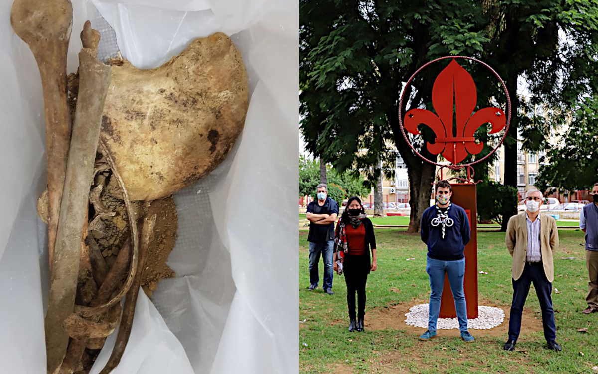 Los huesos hallados bajo el monumento Scouts, inaugurado esta semana. 