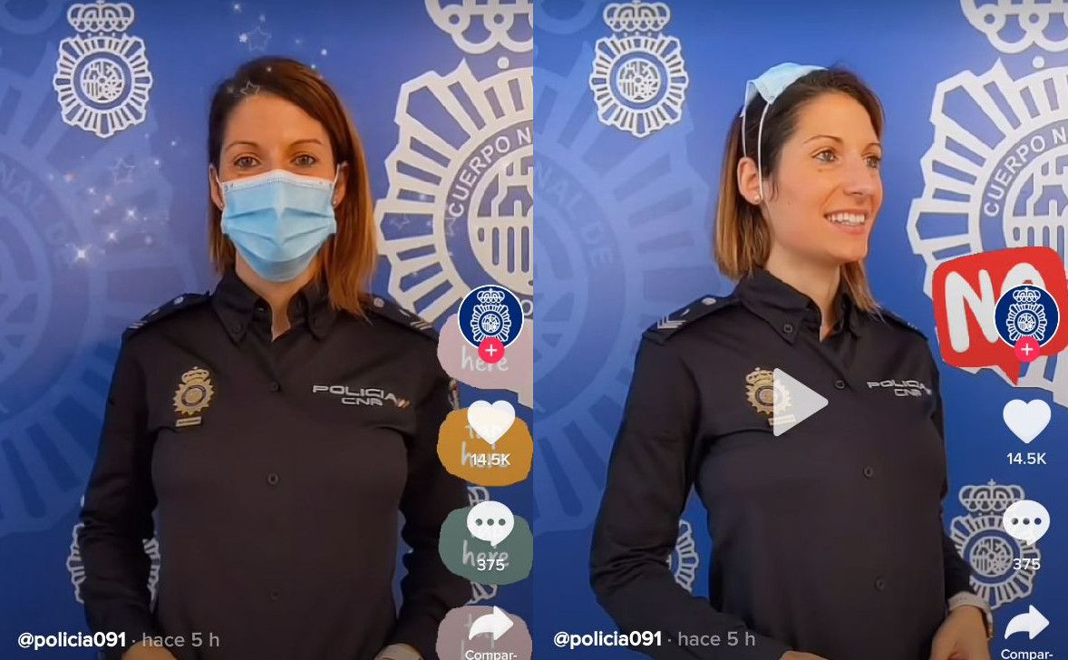 Uno de los vídeos para concienciar sobre la mascarilla subidos por la Policía. FOTO: TikTok
