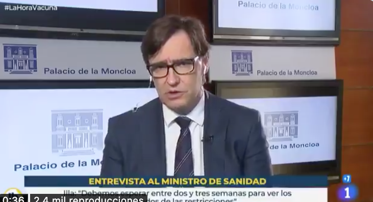 El ministro de Sanidad, Salvador Illa, en 'La hora de la 1' de TVE.