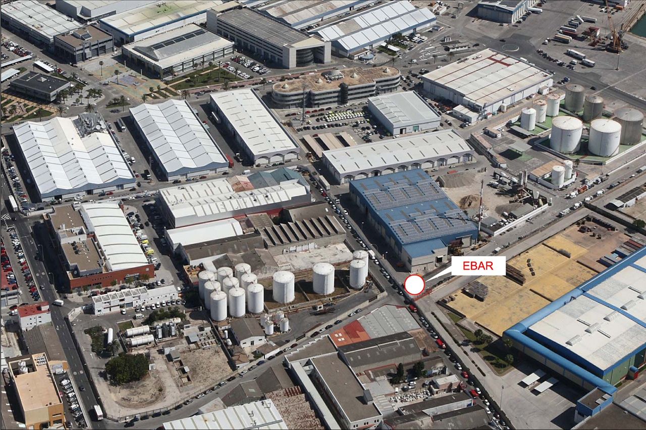 Vista aérea de la Zona Franca con la estación de bombeo señalizada.