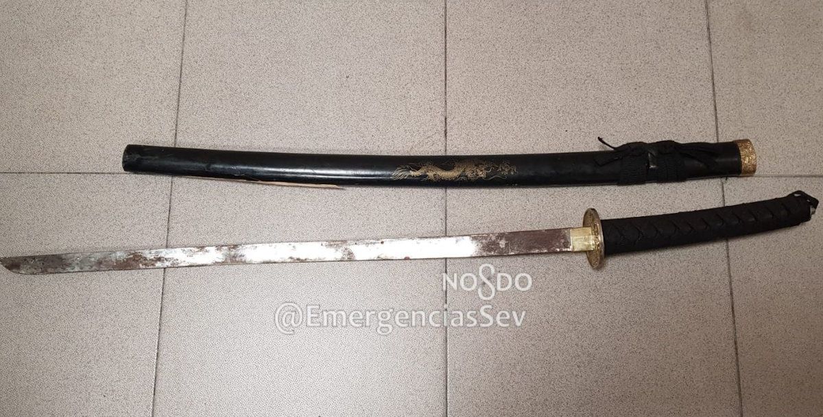 Catana que usó el agresor ebrio para agredir al joven en la cabeza en en distrito Cerro-Amate.