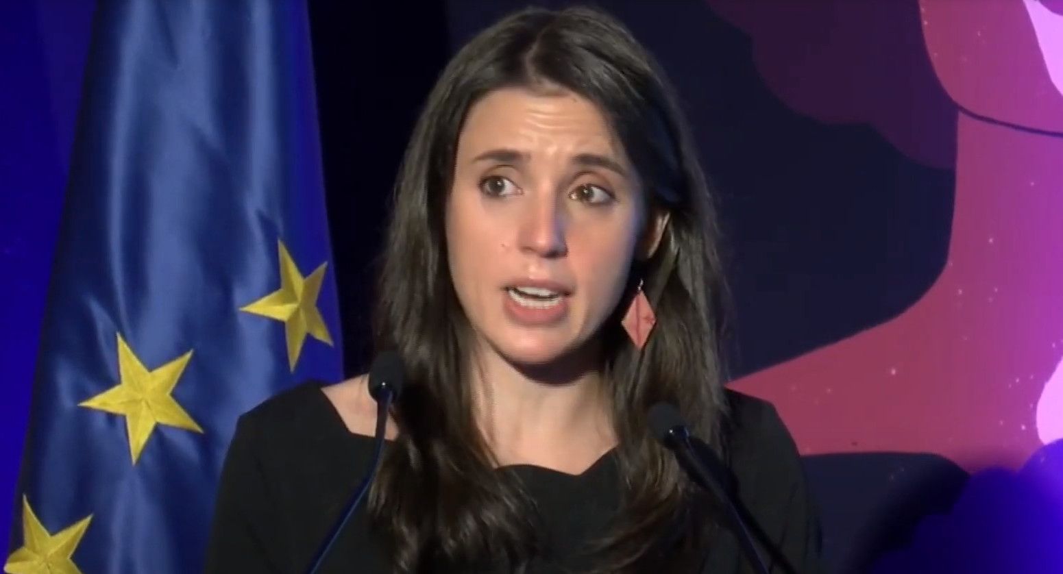 La ministra Irene Montero, entre lágrimas en su intervención.