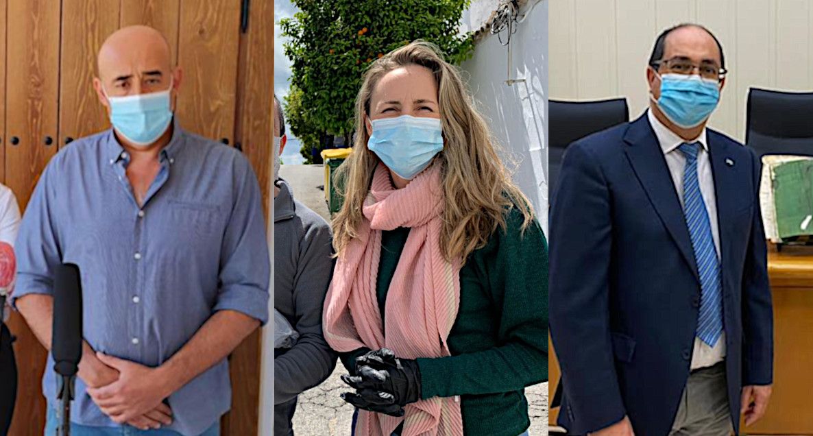 Los alcaldes Rafael Vargas (Setenil), Vanesa Beltrán (Prado del Rey) y Juan Luis Morales (Villamartín).