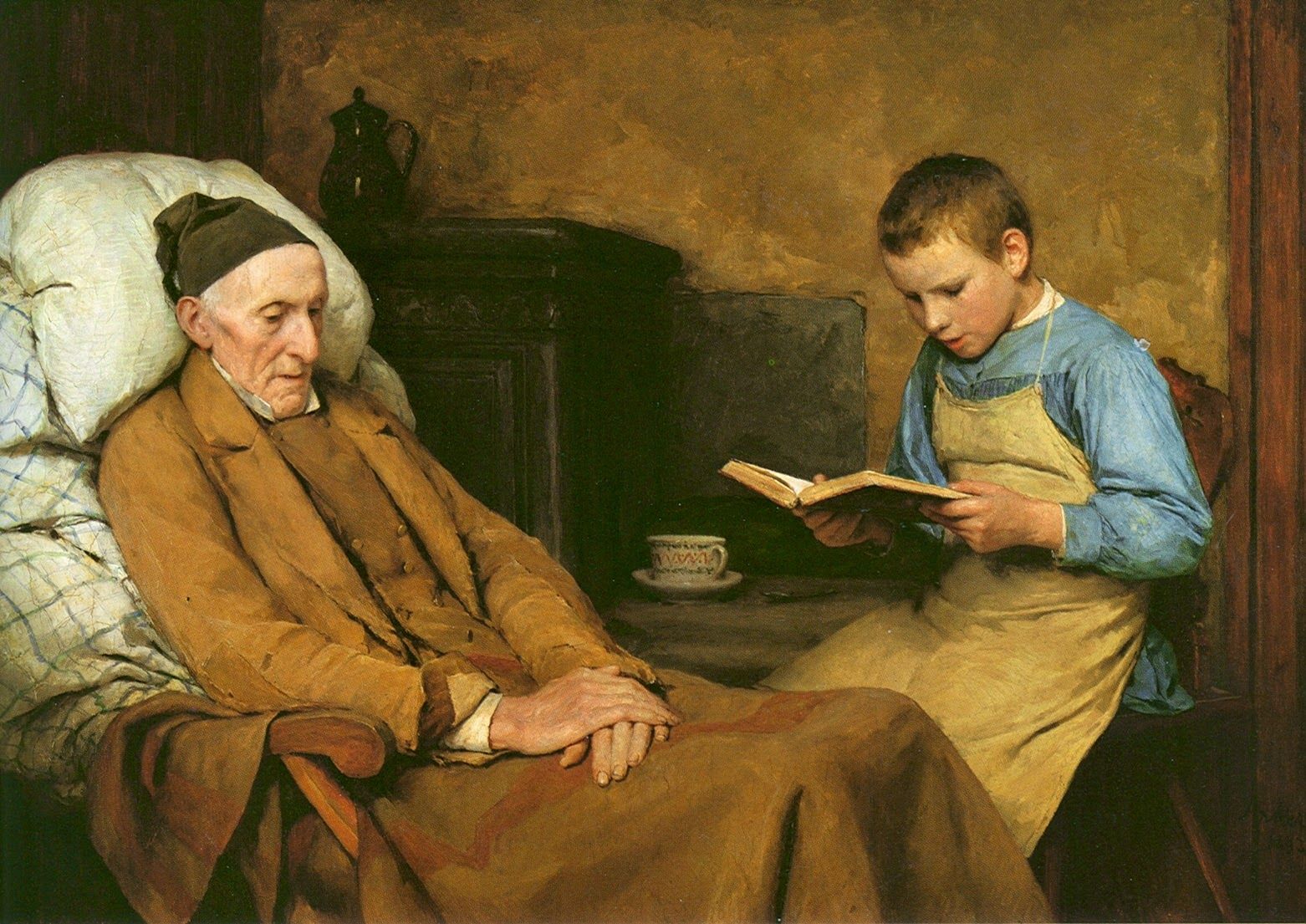 Albert Anker Nieto leyendo a su abuelo (1893).