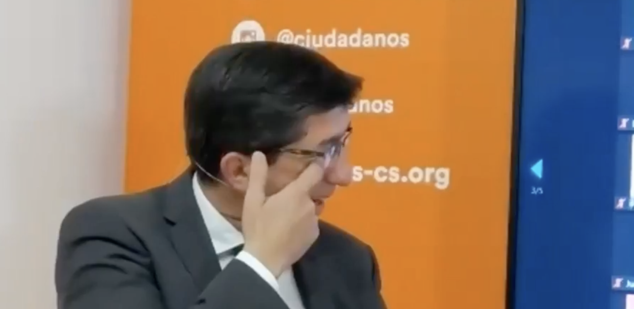 Juan Marín, durante el encuentro virtual en Jerez con la militancia se ha llegado a emocionar tras ver un vídeo de la campaña de 2018.