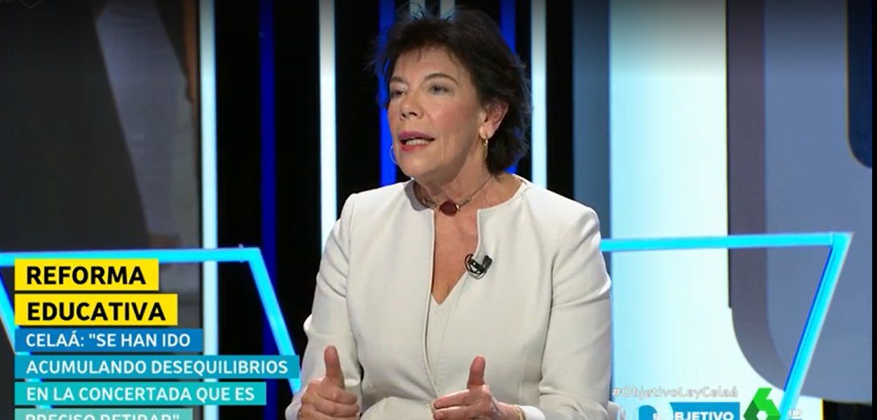 La ministra de Educación, Isabel Celaá, entrevistada en 'El Objetivo' de La Sexta, hablando sobre la educación concertada.