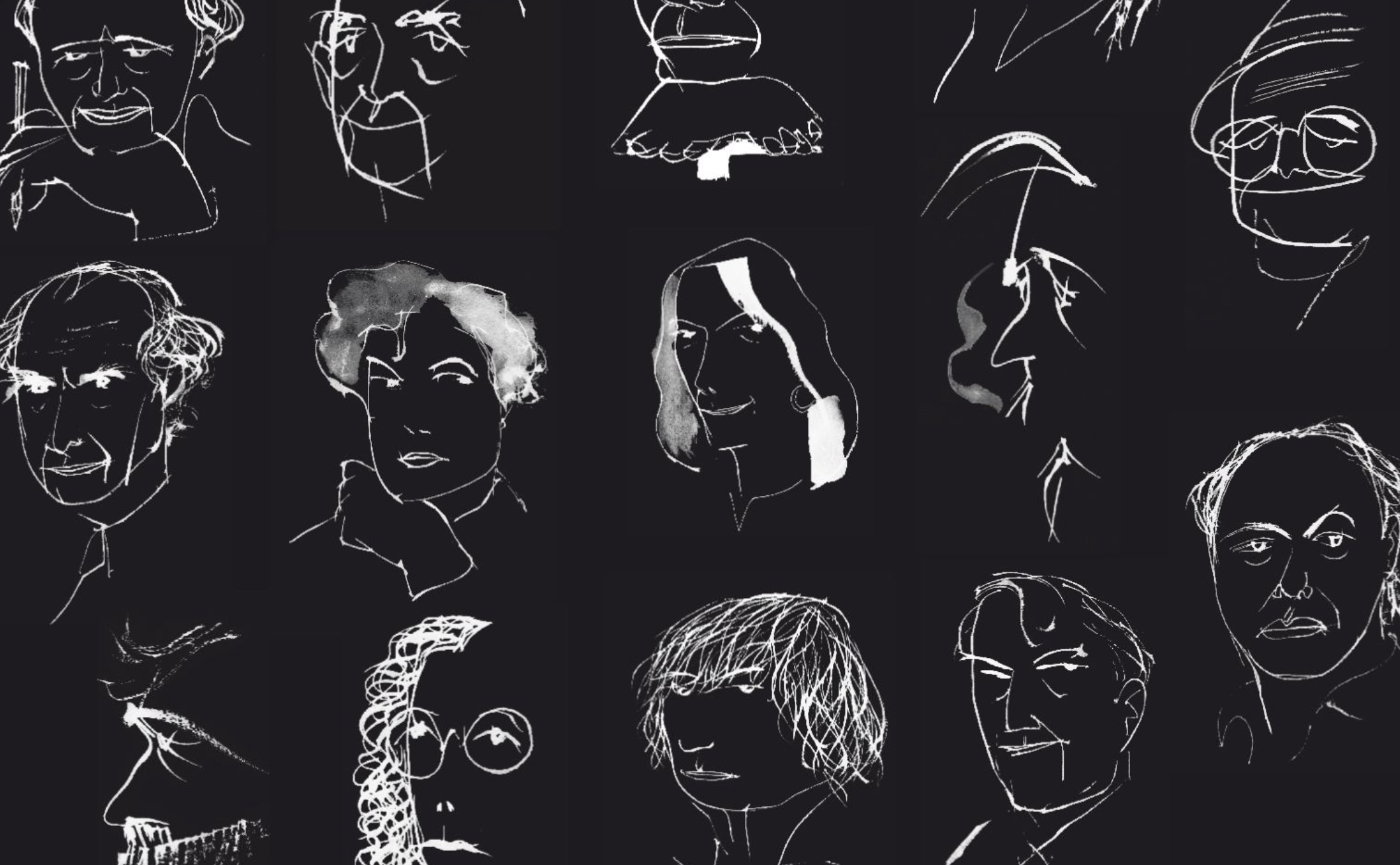 Detalle de algunos de los autores ilustrados por Perico Pastor para la antología de 'Paris Review' de Acantilado.