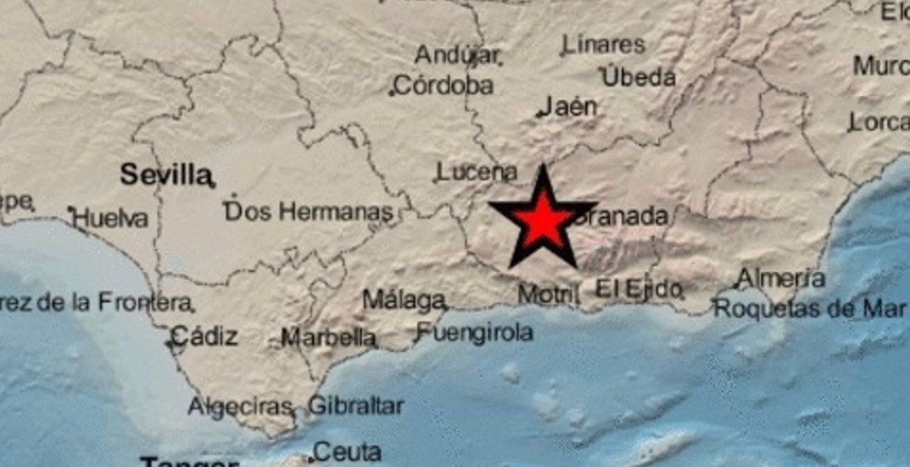 El epicentro del terremoto, en una imagen del Instituto Geográfico Nacional.