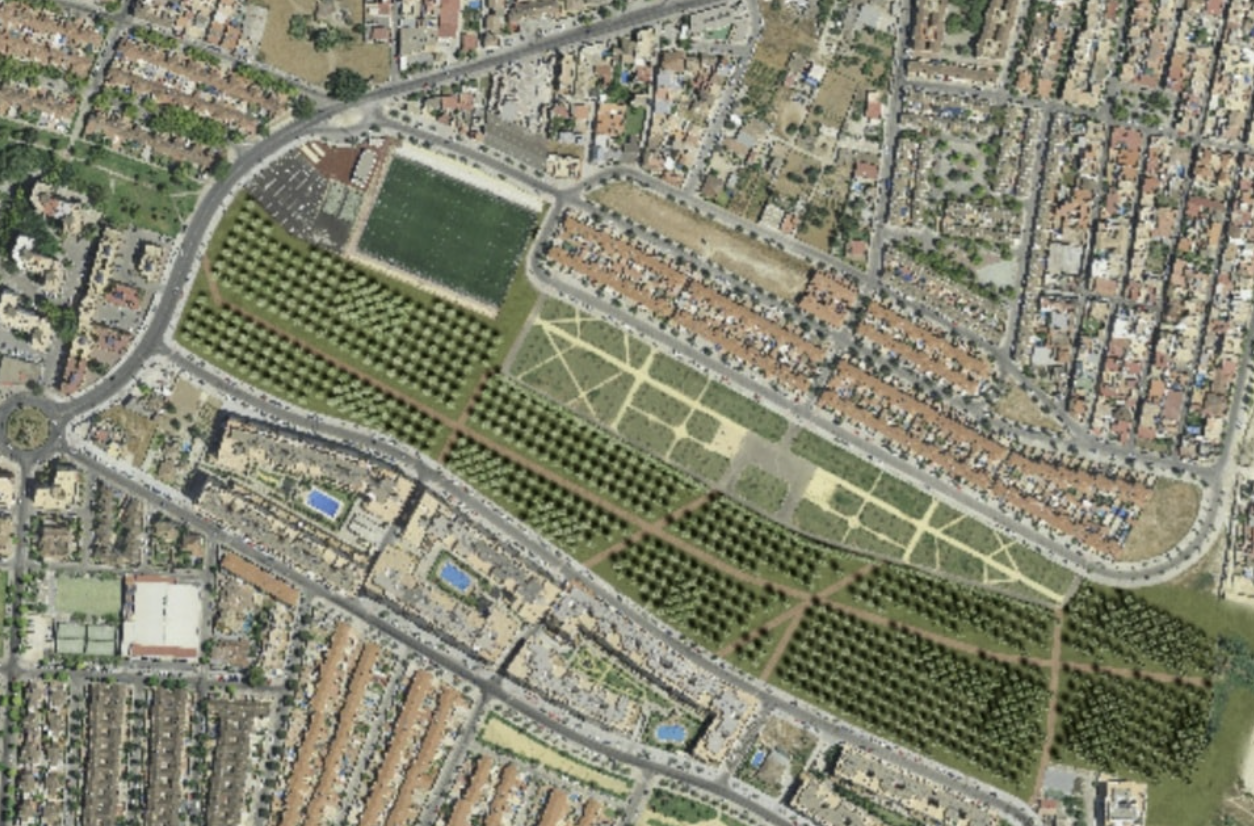Diseño del futuro bosque urbano de La Canaleja, 77.000 metros de pulmón verde para esta zona de Jerez. Fuente: Urbanismo