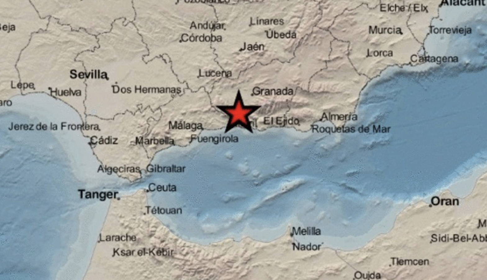Zona donde se han producido los seísmos en Andalucía.