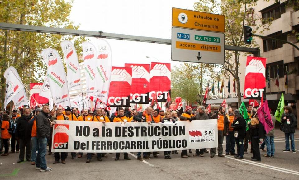 Una pasada manifestación de los trabajadores de Renfe y Adif. FOTO: CGT CANTABRIA. 