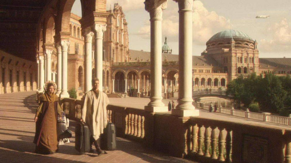 Escena del 'Episodio II' de 'Star Wars' en la plaza de España de Sevilla. 