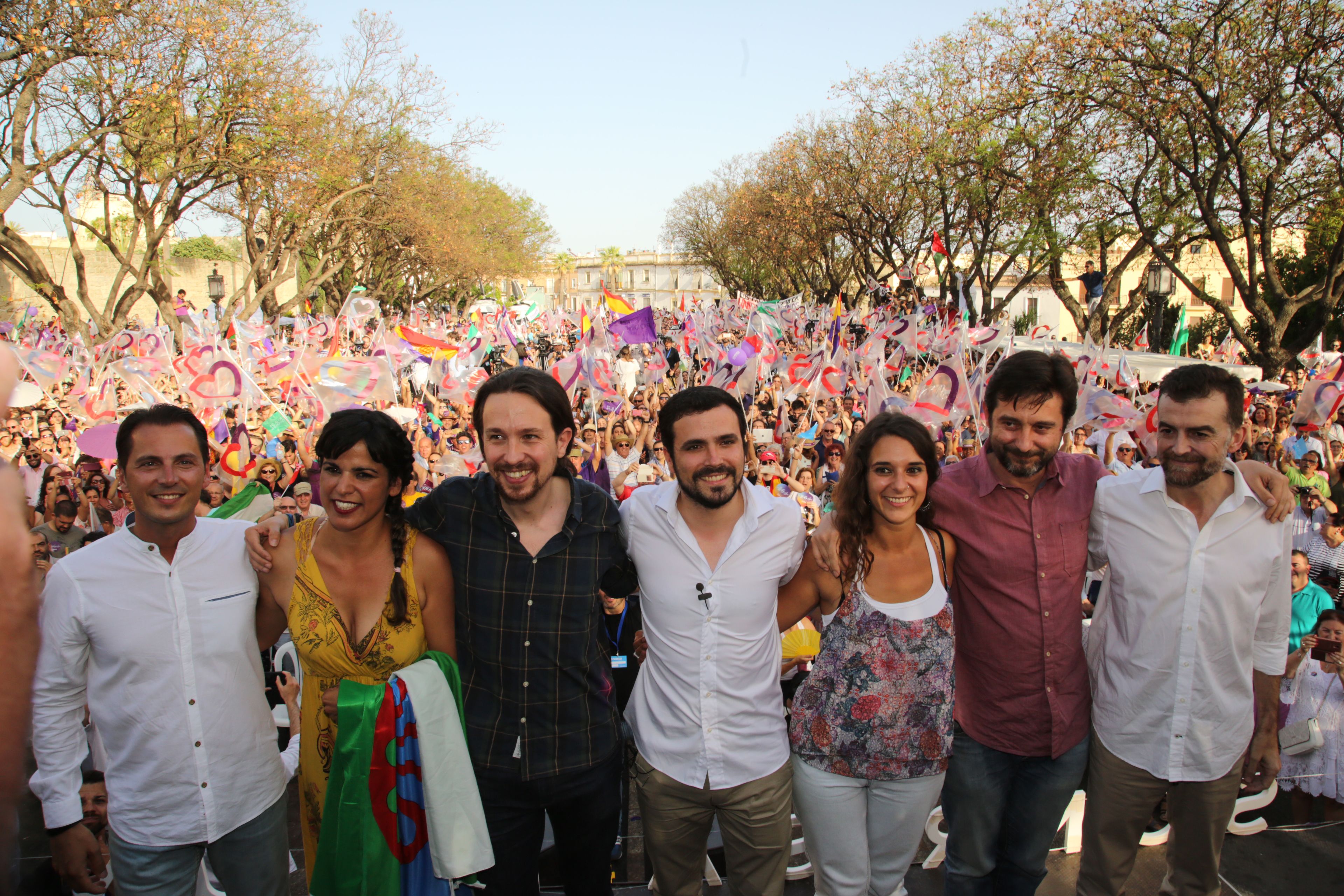 Mitin de Unidos Podemos en Jerez, con Pablo Iglesias y Alberto Garzón en junio de 2016. FOTO: JUAN CARLOS TORO