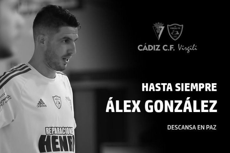 Imagen difundida por el Cádiz CF Virgili para transmitir la noticia del fallecimiento de Álex González. 