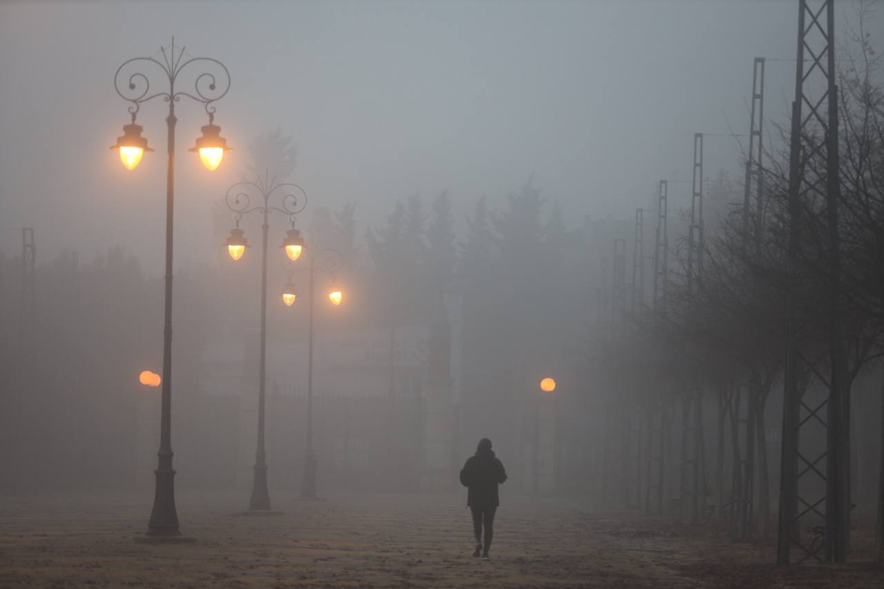 Una persona camina entre las farolas del parque González Hontoria. Autor: Juan Carlos Toro