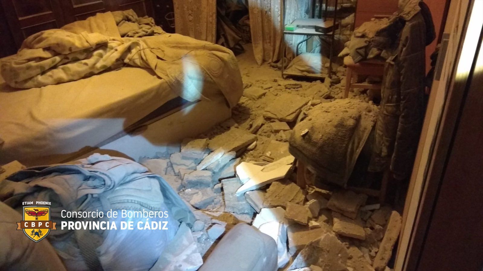 Estado en el que quedó la habitación tras el derrumbe. FOTO: Consorcio Provincial de Bomberos