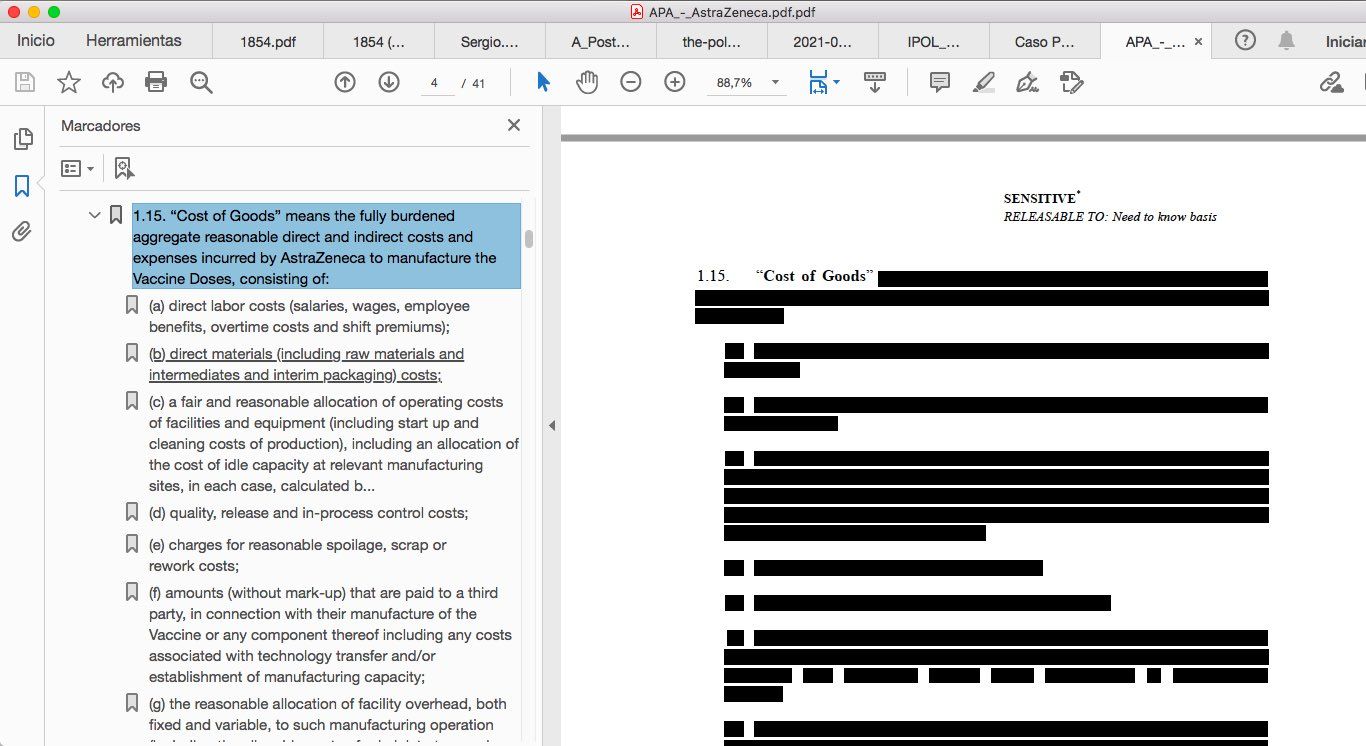 Una captura de pantalla del contrato, que puede leerse a través de marcadores.