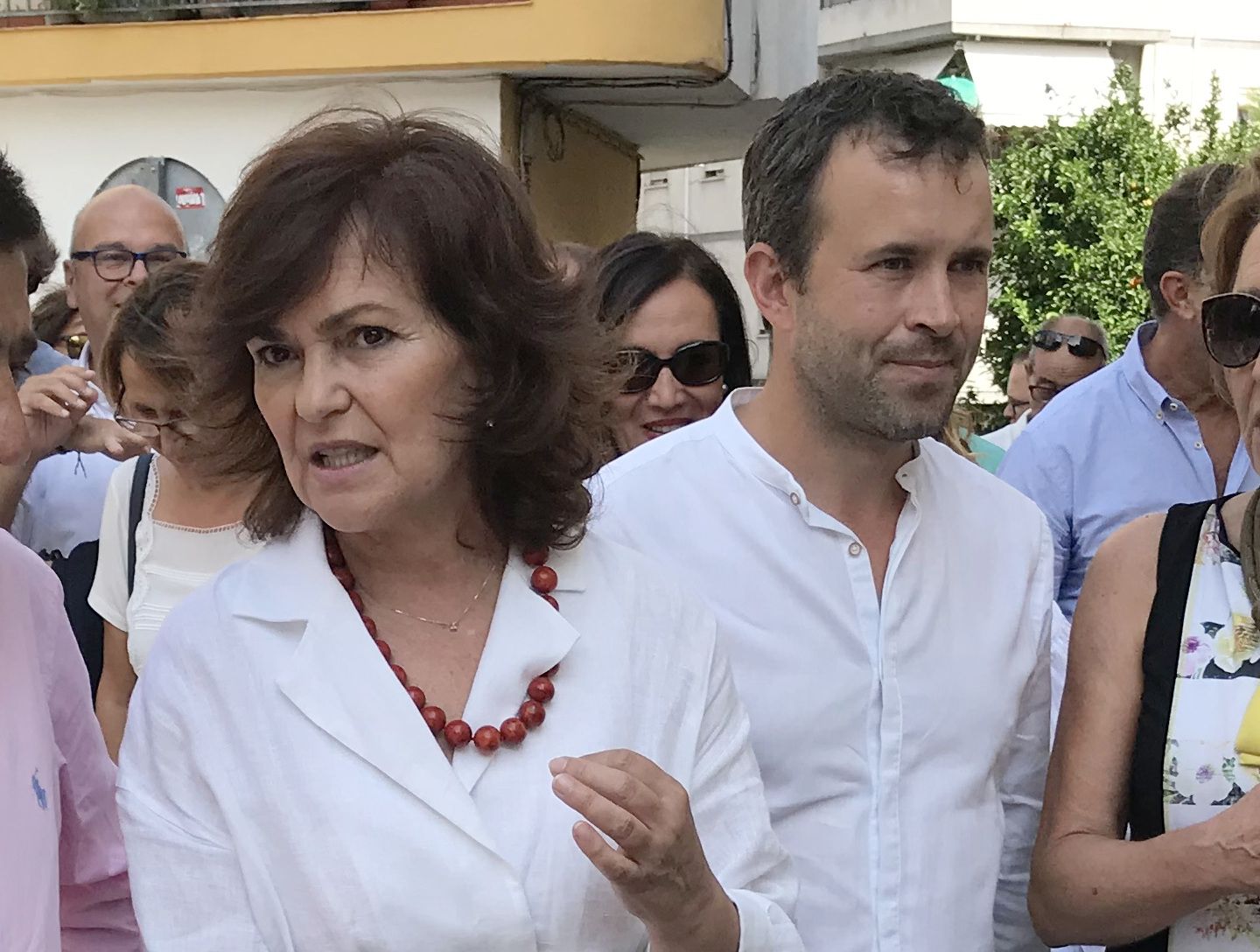 Carmen Calvo, en una visita a Jaén, en 2018, junto a Julio Millán, alcalde de Jaén. FOTO: PSOE