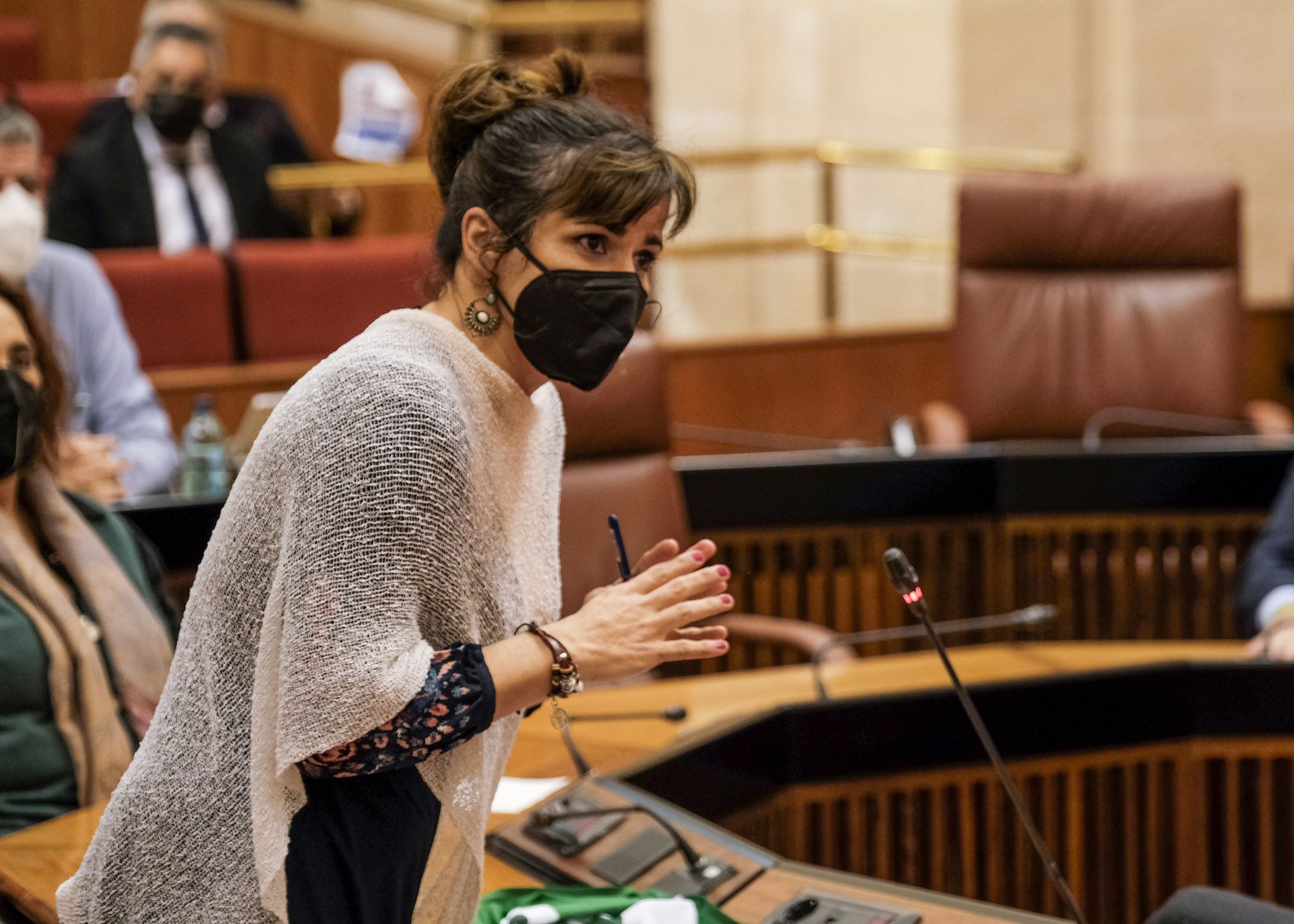 Teresa Rodríguez, de Adelante Andalucía, en un Pleno en el Parlamento andaluz.