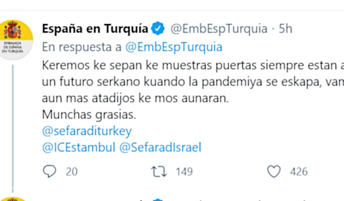 Uno de los mensajes de la Embajada de España en Turquía.