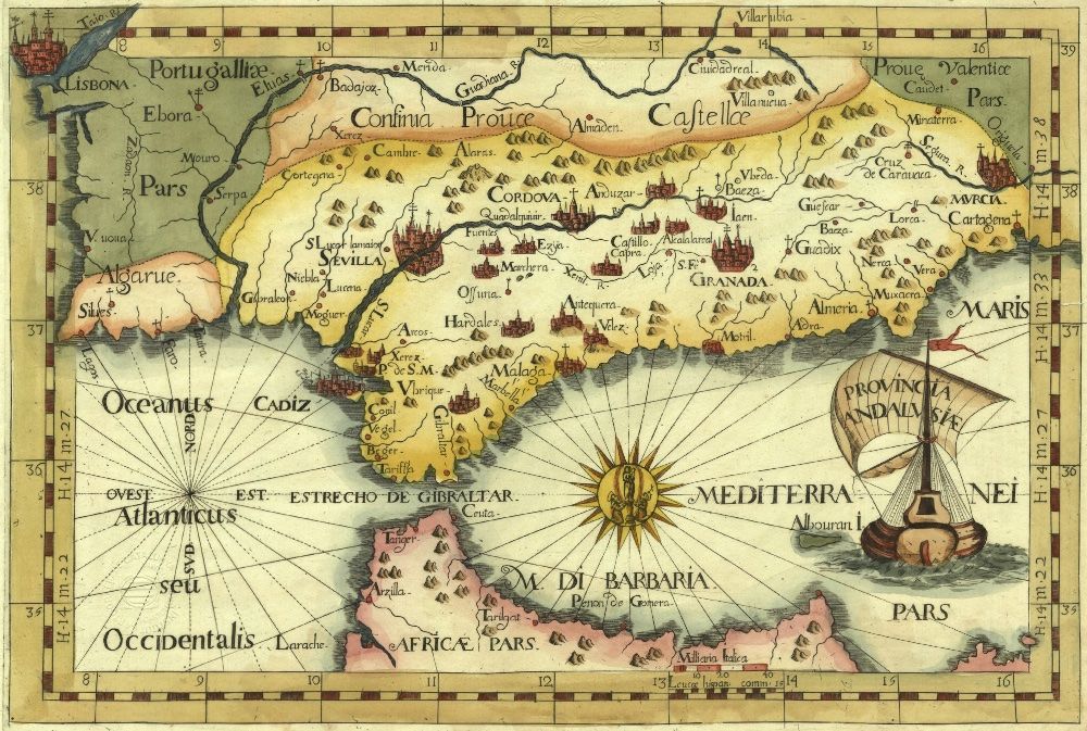 Mapa de Andalucía en el siglo XVIII. Por Giovanni Battista da Cassino, Simone Durelli. IECA