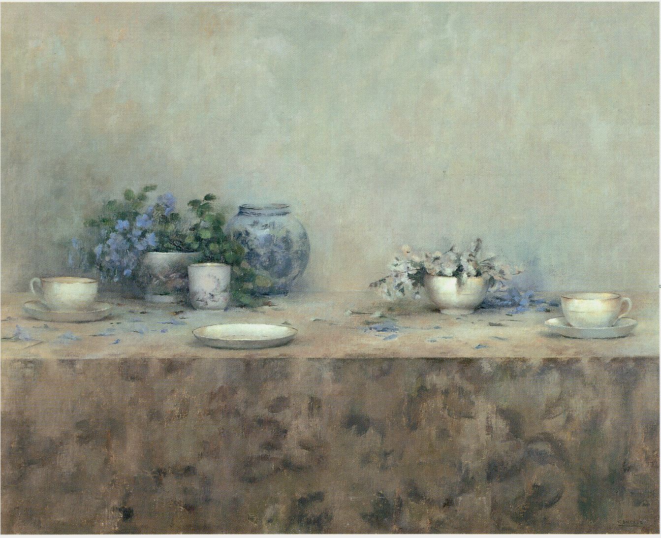 Bodegón de las flores azules (2000), de Teresa Duclós. Óleo sobre lienzo.