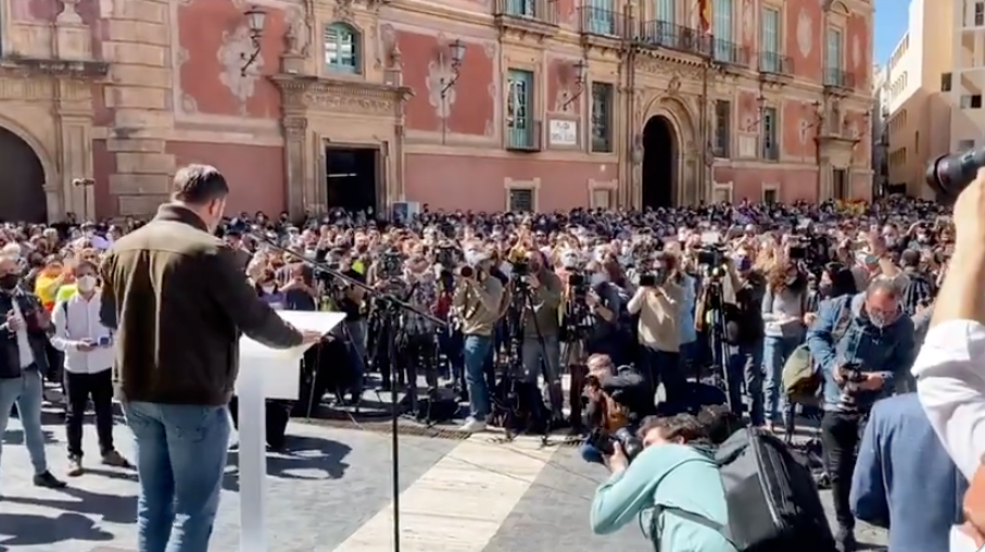 El líder de Vox, Santiago Abascal, durante el acto celebrado en Murcia.