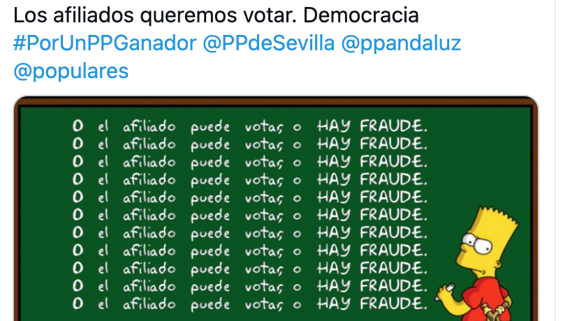 Tuit de Juan Ávila, candidato a la presidencia del PP de Sevilla.