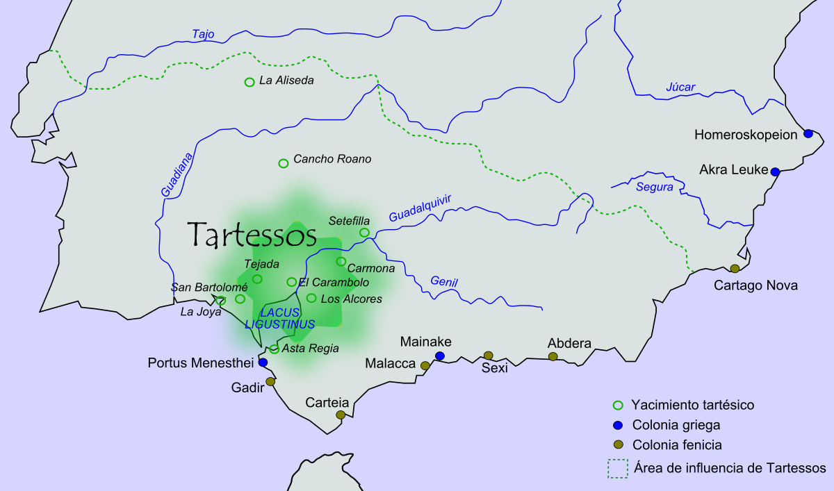 Zona de influencia de la civilización de Tartessos dentro de la península ibérica. WIKIPEDIA