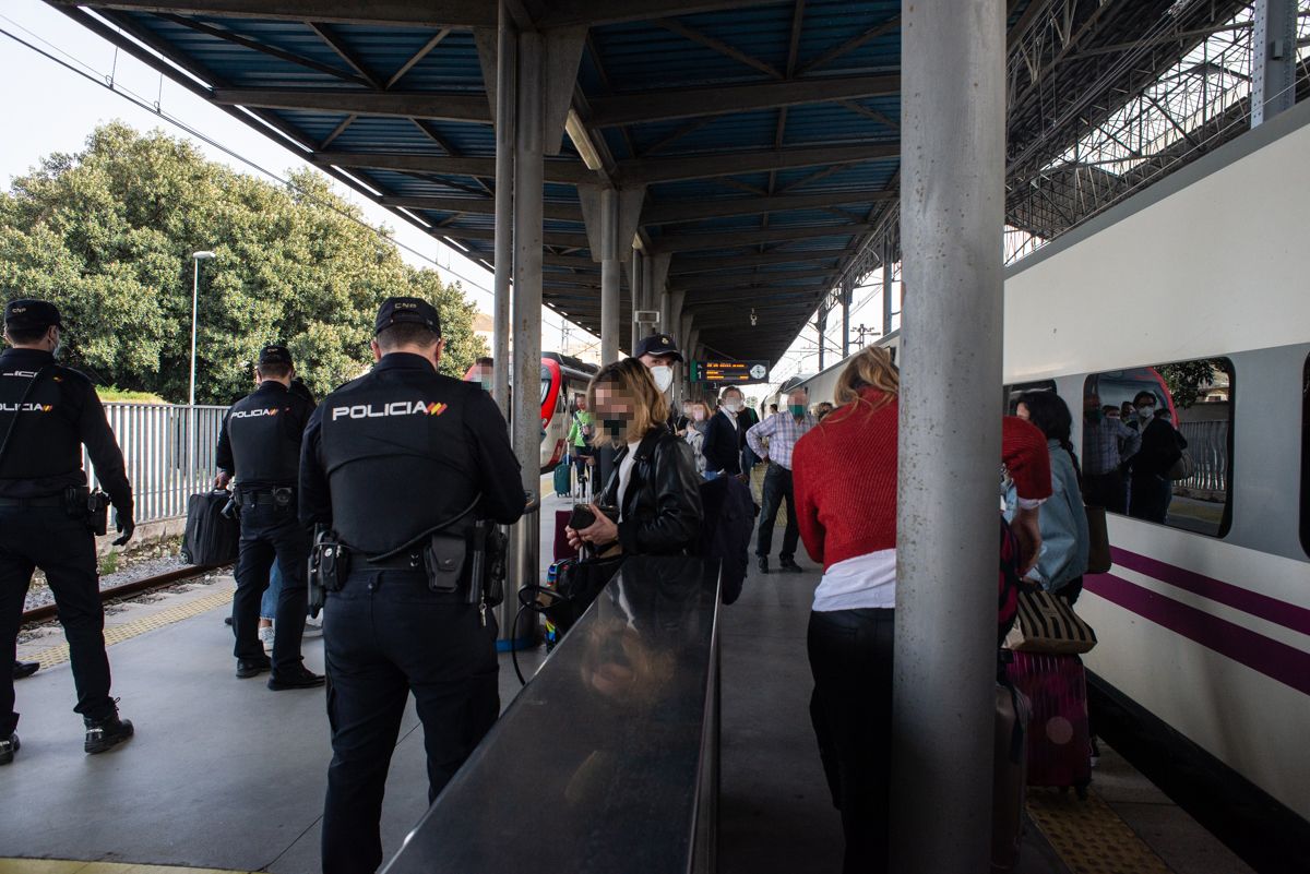 Policía en controles en la estación de trenes de Jerez, en una imagen de archivo.