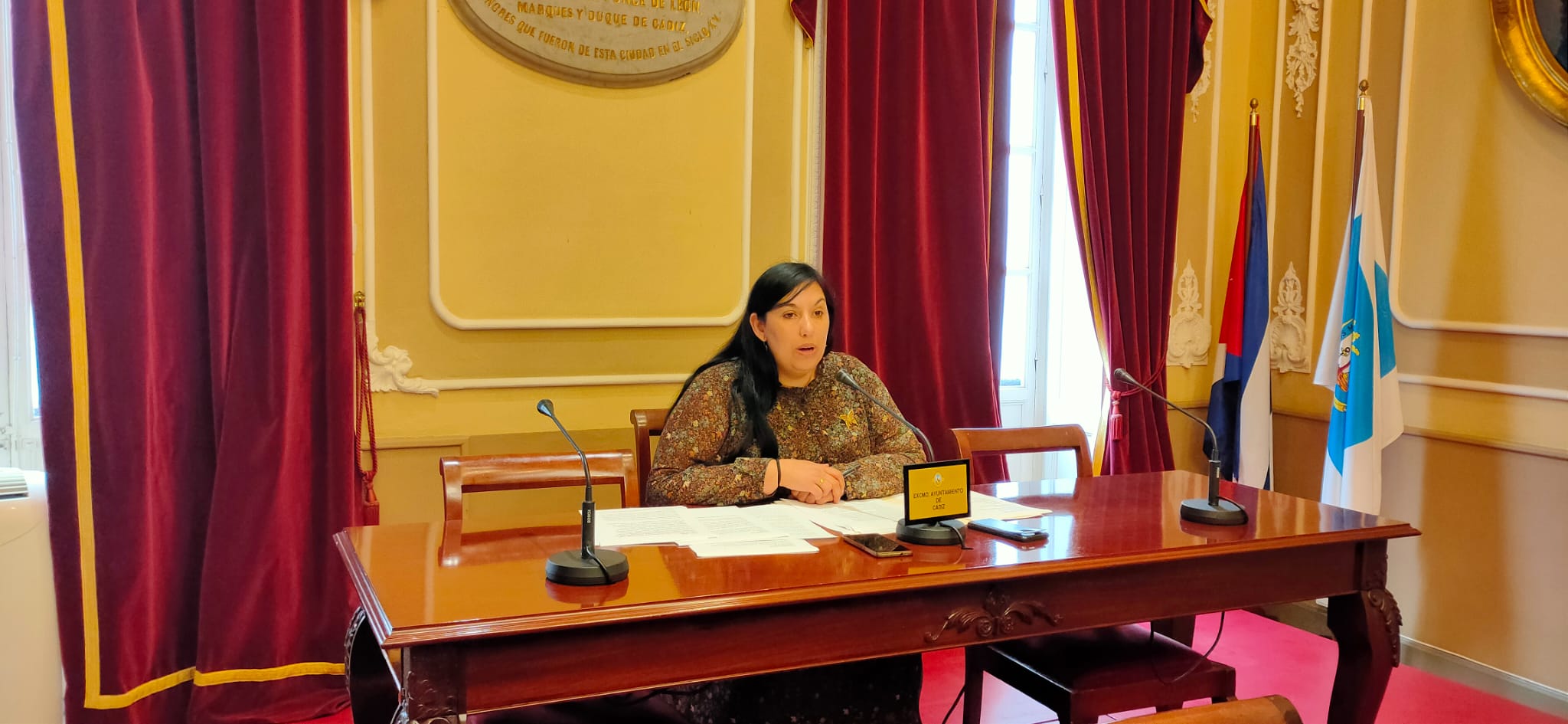 Ana Fernández, en rueda de prensa, en la que ha acusado a la oposición de "fomentar la inestabilidad laboral" en el Ayuntamiento de Cádiz tras tumbar la nueva RPT.