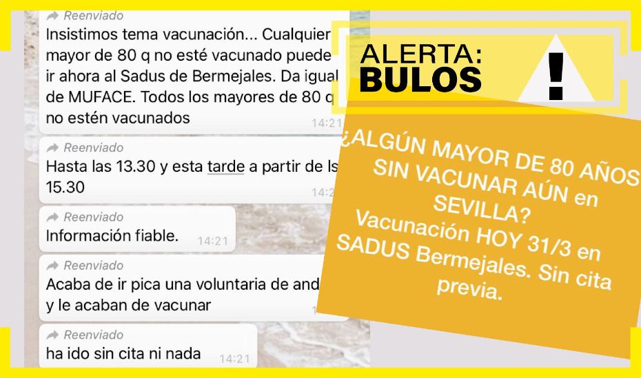 Bulo sobre vacunación en Sevilla. Bulo sobre vacunación en Sevilla.