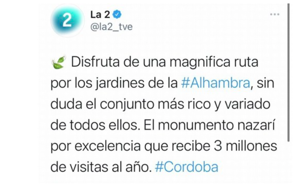 El mensaje de La 2 que situaba la Alhambra en Córdoba.