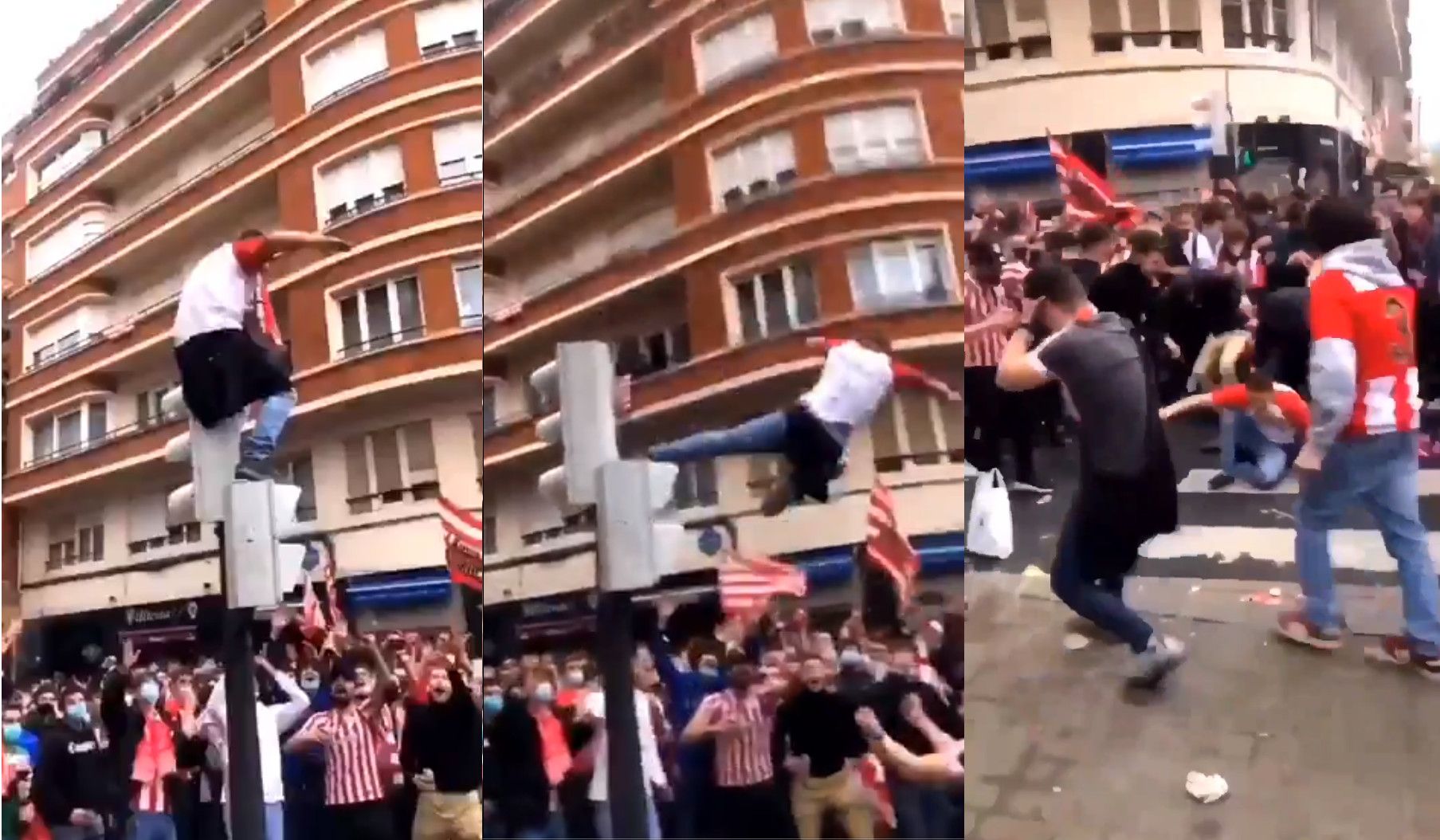 La caída del joven desde un semáforo.