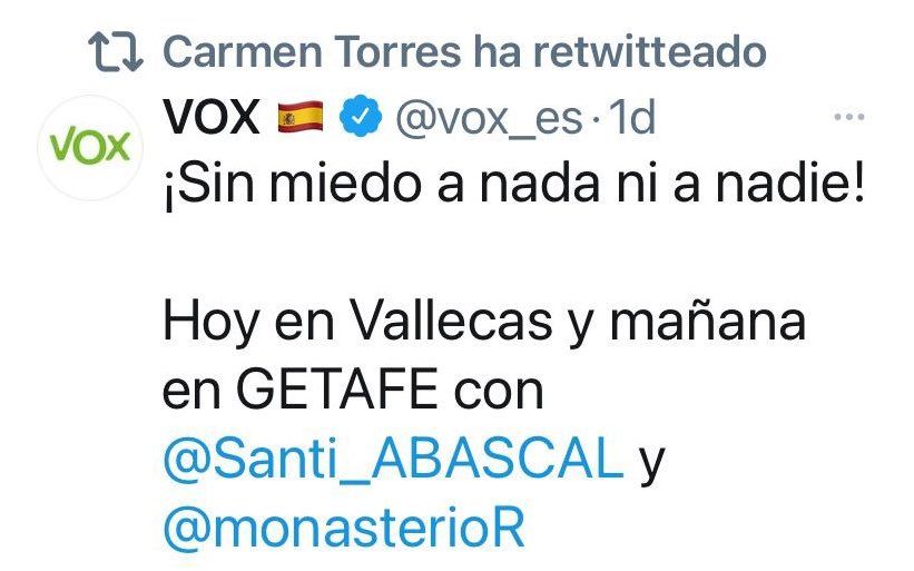 La periodista Carmen Torres, compartiendo un mensaje de Vox.