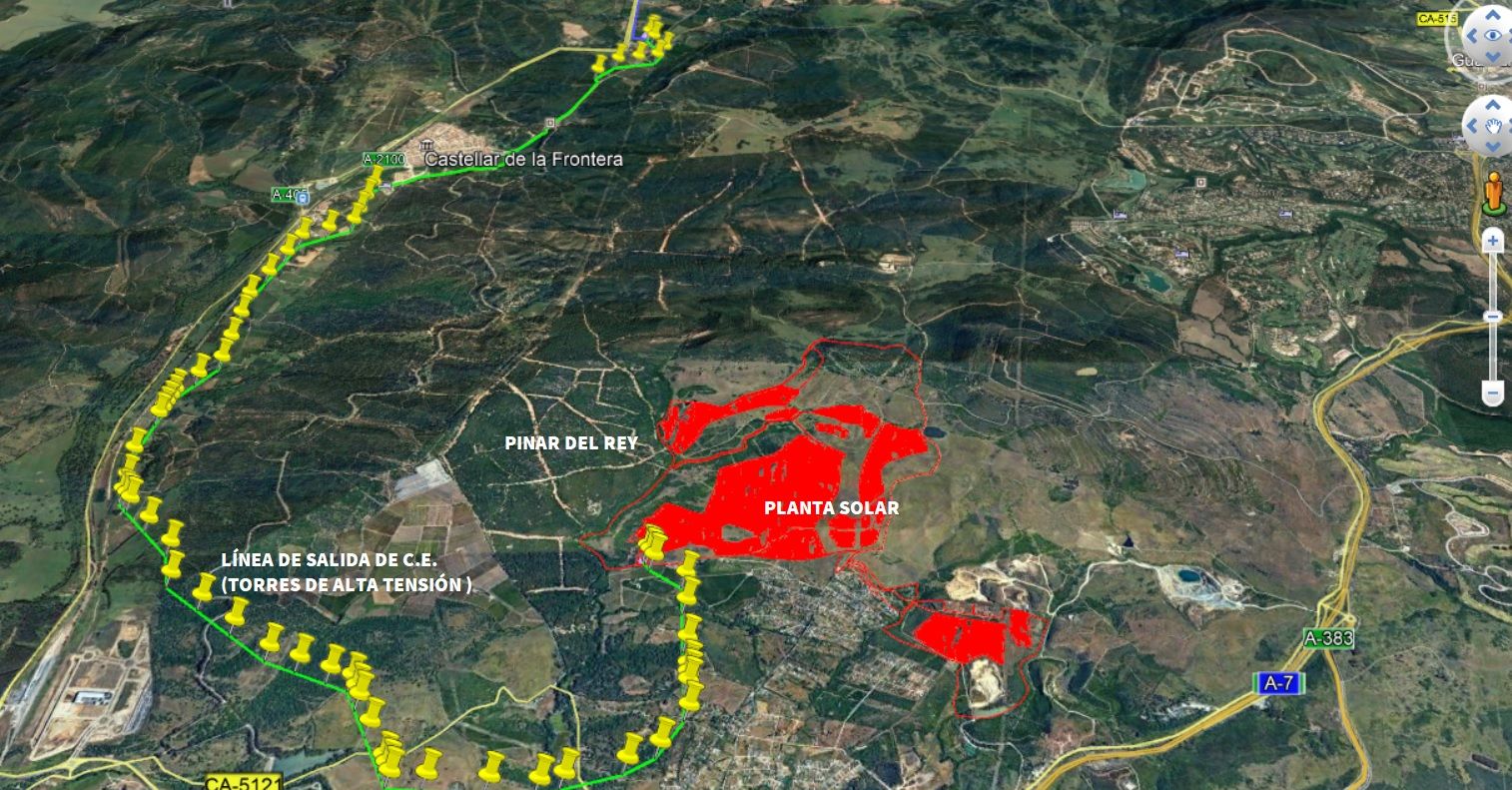 Zona donde se instalará la planta solar fotovoltaica en los términos municipales de San Roque y Castellar.